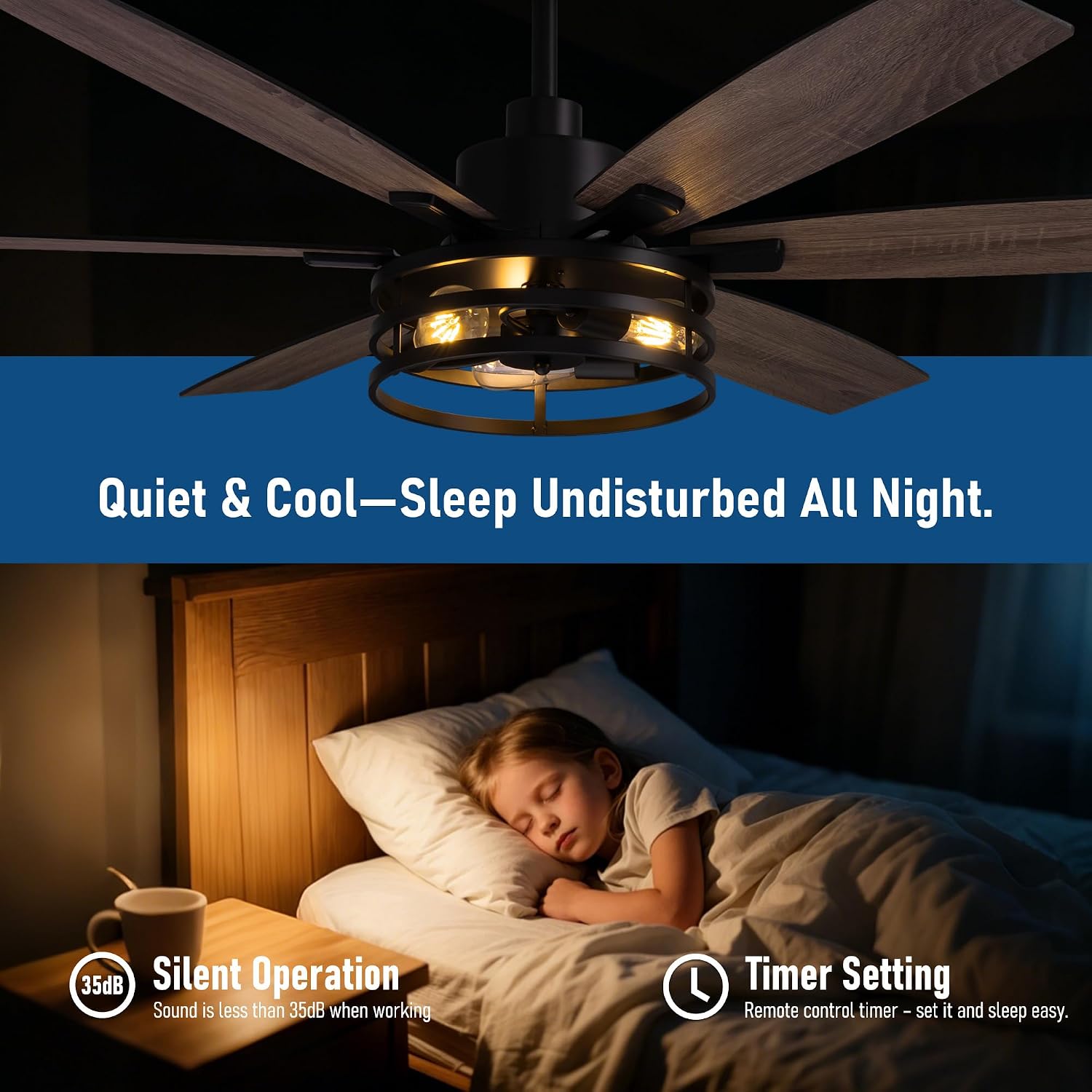 Farmhouse 60 Inch Ceiling Fan with Remote and App Control, Quiet 6-Speed Reversible DC Motor, Black Cage Design for Bedroom, Living Room, Covered Patio
