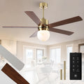 Parrot Uncle 52 Inch Ceiling Fan with Light and Remote, Modern Gold Ceiling Fan for Bedroom Living Room Kitchen, 6 Speeds, 3 CCT LED Light,Timing and Memory Function, 5 Blades