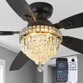 Crystal Ceiling Fan Fandelier with Lights-Ceiling Fans with Lights,54' Low Profile and Remote Control, Flush Mount, Reversible, Dimmable, Noiseless, Black Ceiling Fan for Bedroom