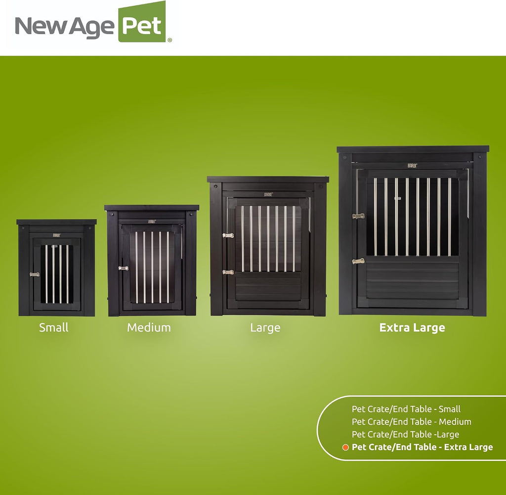 New Age Pet ECOFLEX InnPlace Dog Crate & End Table, Furniture-Style Indoor Kennel for Crate-Trained Dogs, Stainless Steel Spindles, 10-Year Warranty. 4 Colors, 4 Sizes