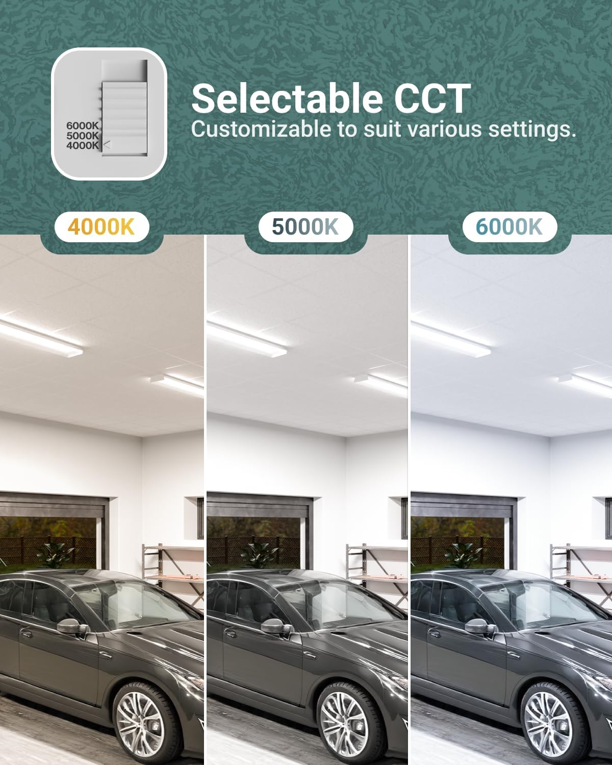 Sunco Garage Lighting, LED Shop Lights for Workshop 4ft, 8 Inch Width Warehouse Industrial Prisma Wraparound, 7200 LM, 60W, Selectable CCT 4000K/5000K/6000K, 120V-277V, Non-Dimmable ETL 4 Pack