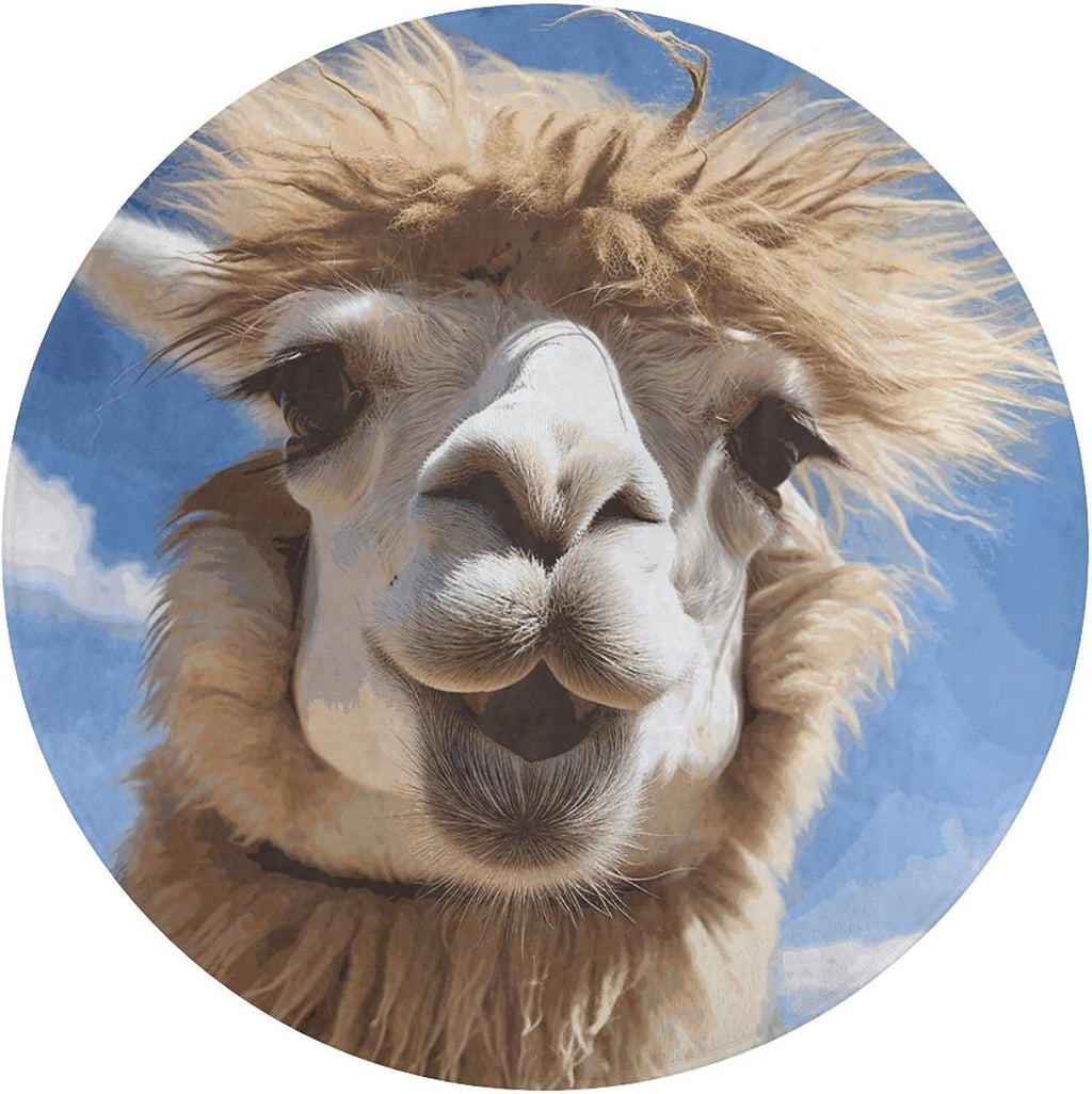 Funny Alpaca Llama Coral Velvet Round Floor Mat Non-Slip Bath Rug Floor Covering for Bathroom Vanity Guest Suite & Vacation Home