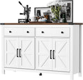 VVFLU 55' Modern Farmhouse Buffet Cabinet with Storage, Coffee Bar Cabinet with 2 Drawers and 4 Barn Doors, Sideboard Storage Cabinet for Kitchen, Dining Room, Living Room, White Wood