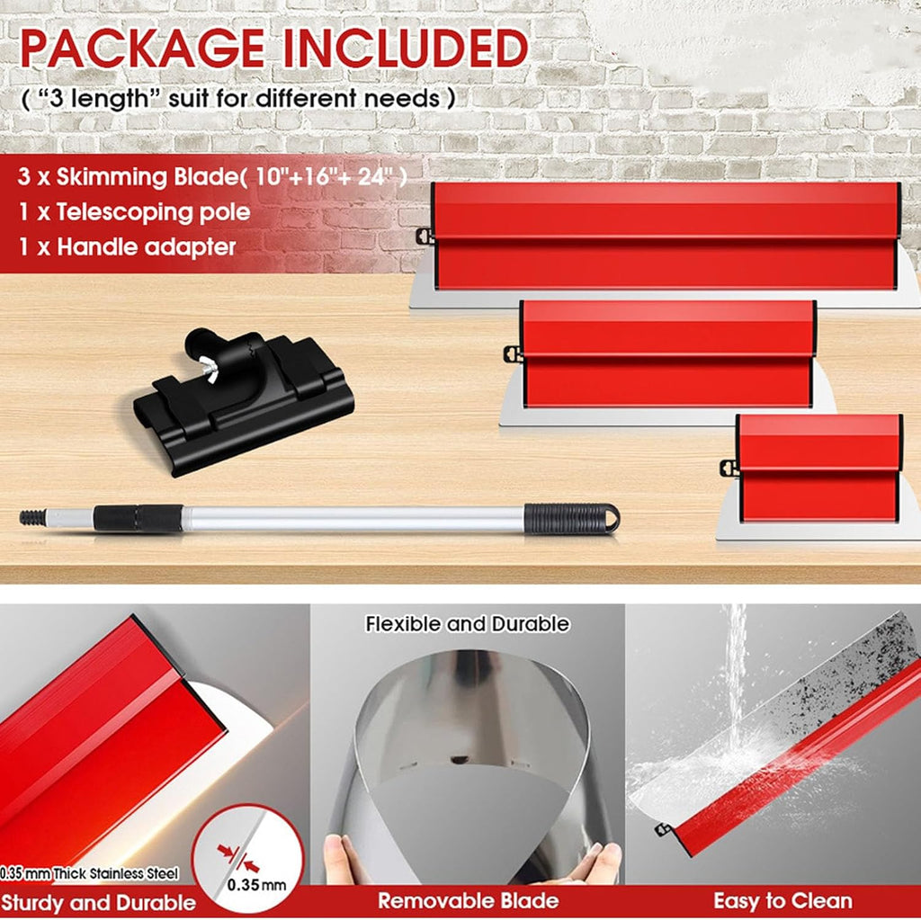 Eujgoov Stainless Steel Skimming Blade Set Drywall Tool with Extension Handle, Eujgoovsmpf386gyx