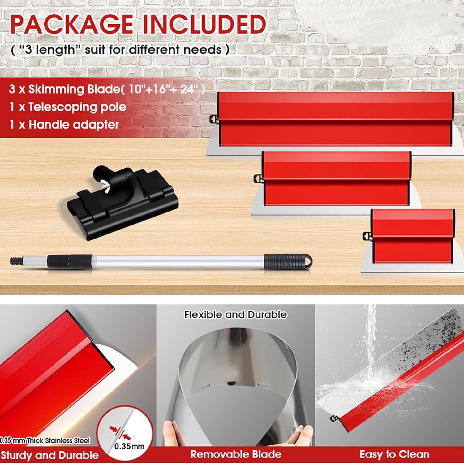 Eujgoov Stainless Steel Skimming Blade Set Drywall Tool with Extension Handle, Eujgoovsmpf386gyx