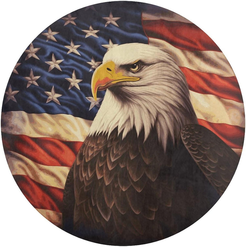 Flag and Eagle Coral Velvet Round Floor Mat Non-Slip Bath Rug Floor Covering for Bathroom Vanity Guest Suite & Vacation Home