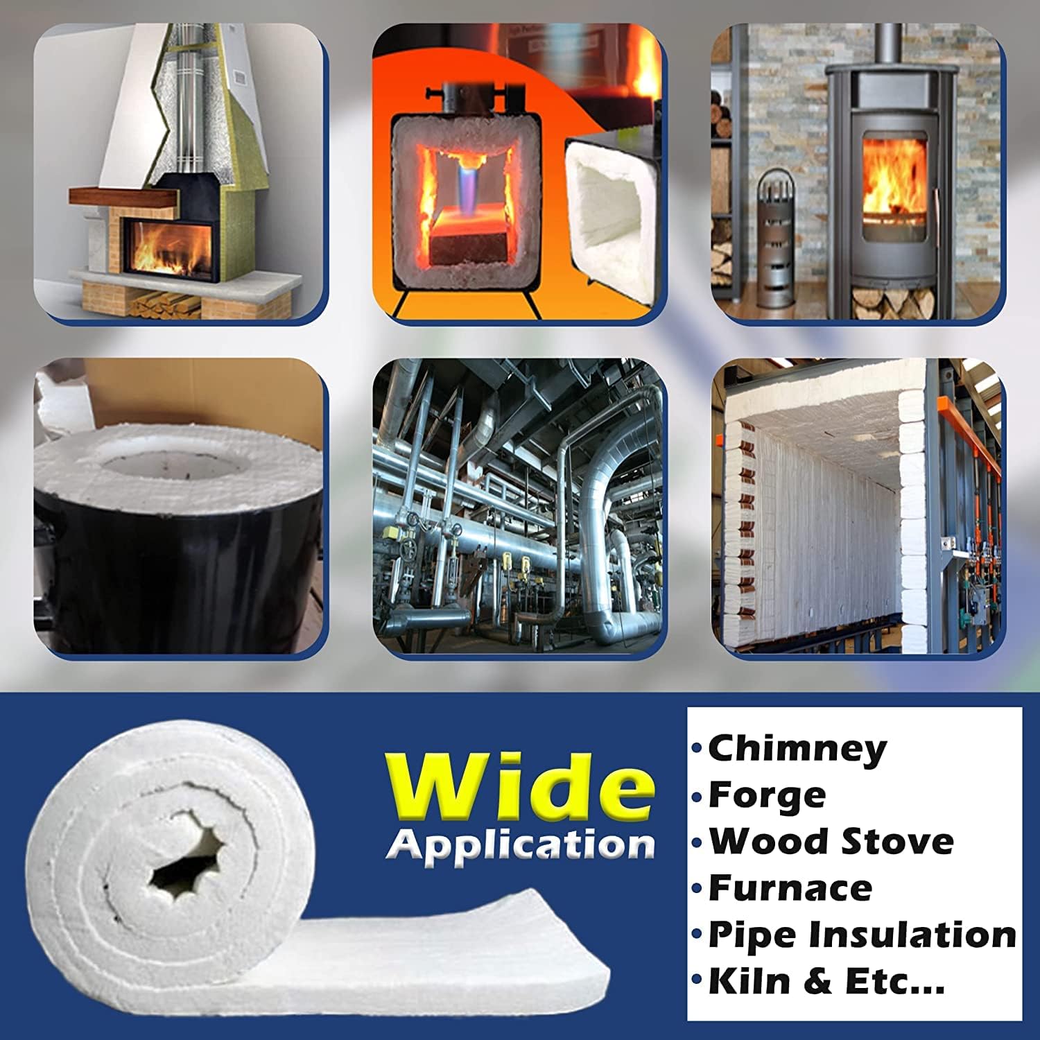 SIMOND STORE Ceramic Fiber Insulation Blanket - 1' Thick x 24' x 150', 8# 2400F, High Temp Insulation for Wood Stove Baffle, Fireplace, Pizza Oven, Chimney, Forge, Furnace, Kiln, Boiler, Dishwasher