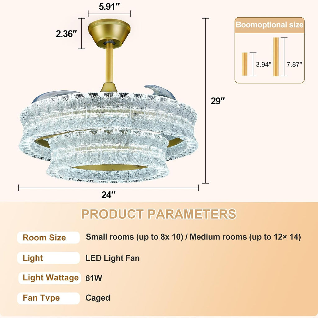 Depuley Crystal Ceiling Fans with Lights: 24' Gold Cagd Fan with Remote Control - Fandelier Fan Light for Girl's Bedroom Living Room Nursery