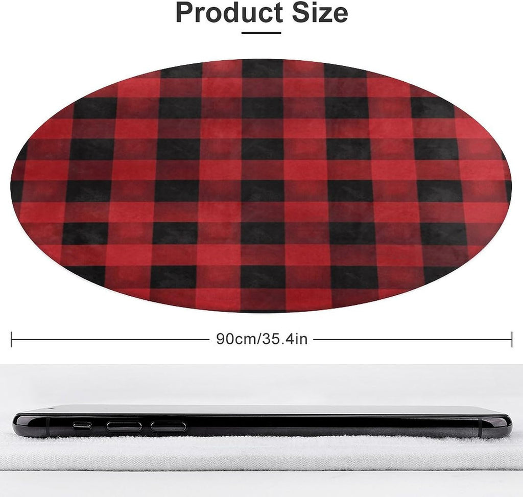 Red Black Buffalo Check Plaid Pattern Coral Velvet Round Floor Mat Non-Slip Bath Rug Floor Covering for Bathroom Vanity Guest Suite & Vacation Home