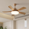 46 Inch Wood Ceiling Fan with Remote, Solid Wood 5 Blade Ceiling Fan with Light, Burlywood Rustic Flush Mount for Patios, Living Room, Dining Room, Bedroom, Farmhouse