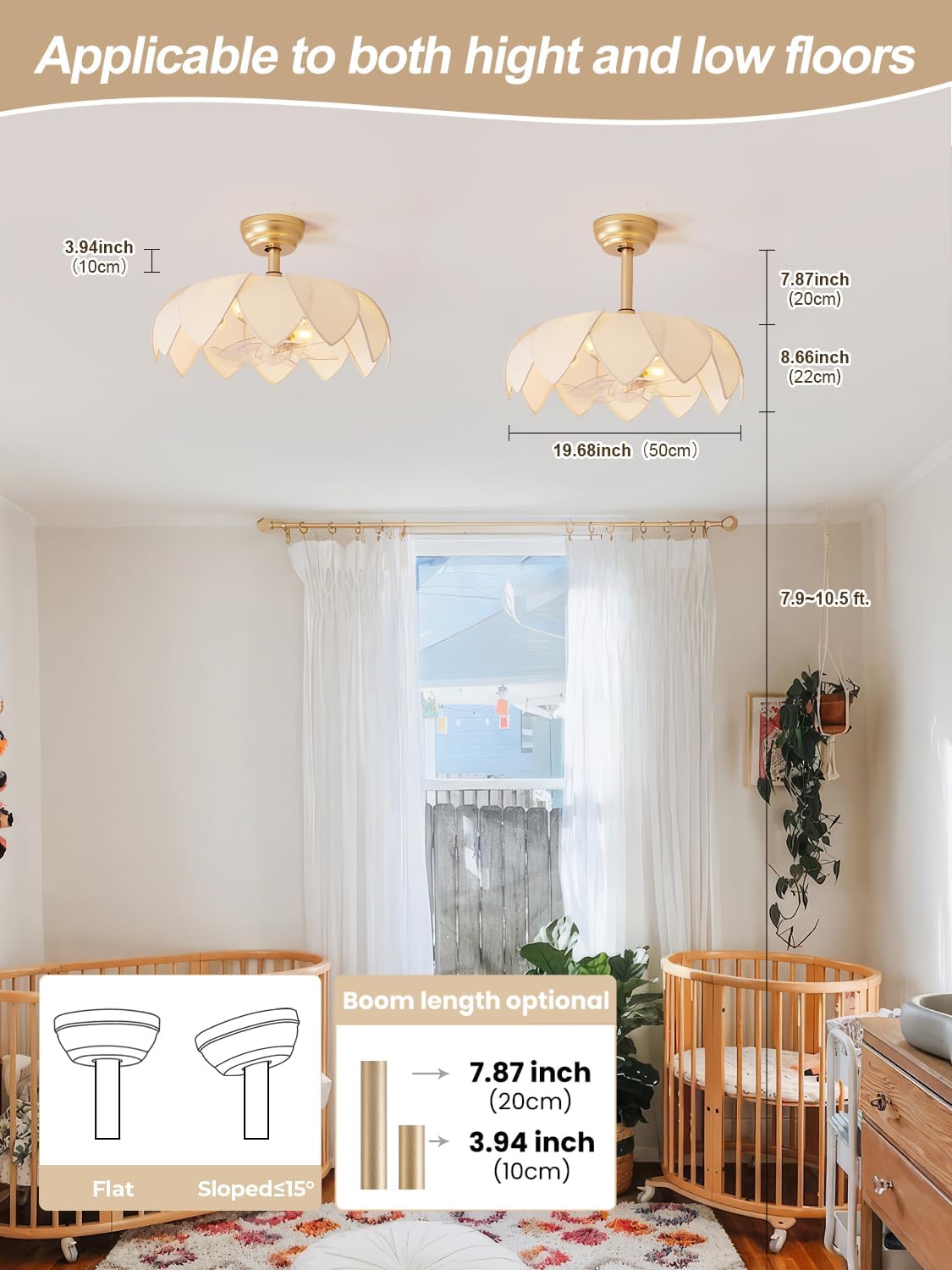 ainqiant 20' Gold Fandelier Ceiling Fans with Lights,Flower Chandelier Ceiling Fan with Light and Remote Control, Boho Fandelier with 6 Speeds for Bedroom, Nursery, Living Room