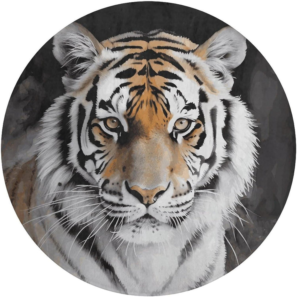 Tiger Coral Velvet Round Floor Mat Non-Slip Bath Rug Floor Covering for Bathroom Vanity Guest Suite & Vacation Home