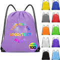 Grneric Custom Drawstring Bags Bulk 10/20/50/100/200 Pack, Promotional Items With Your Logo Personalized String Backpack for Gym, Sport, Travel, Light Purple
