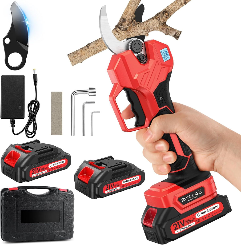 Electric Pruning Shears -1000W Brushless Motor Cutting 2 inch Diameter Professional Gardening Electric Shears,Heavy Duty Branch Pruner,2 * 2000mAh Batteries,2*Sk7 Blades, Perfect for Tree Trimming