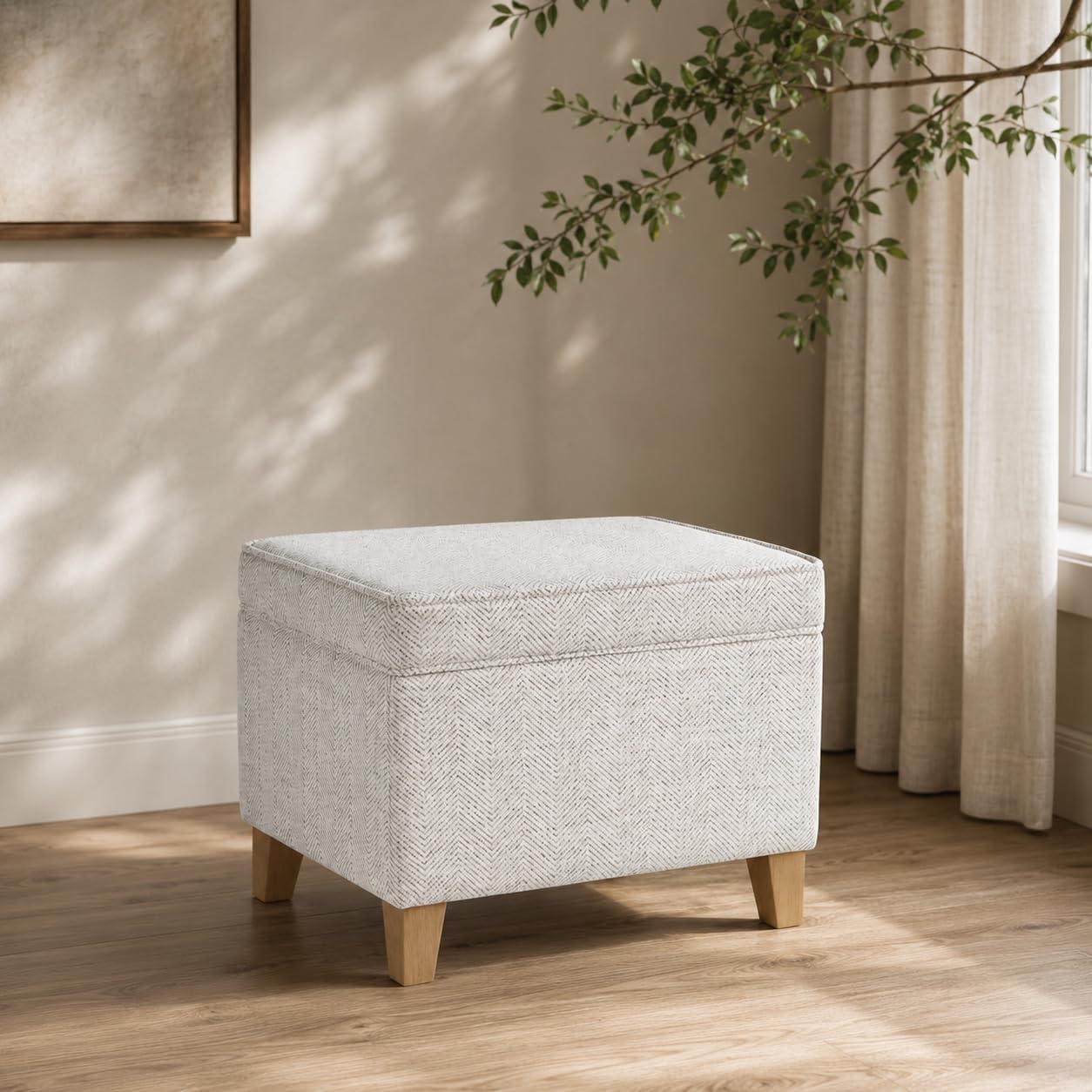HomePop 24' Medium Storage Ottoman - Cream Chevron Woven