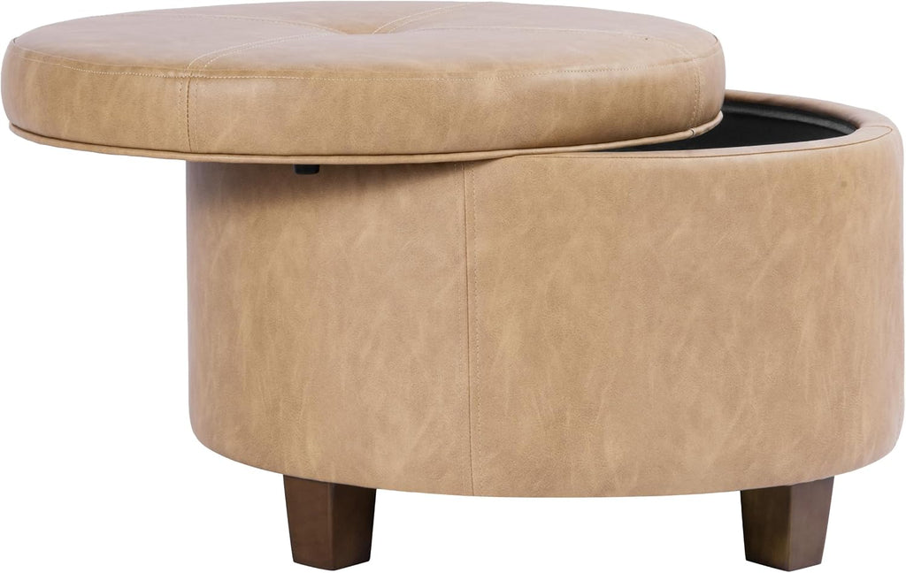 HomePop 24' Large Leatherette Storage Ottoman - Sand Faux Leather