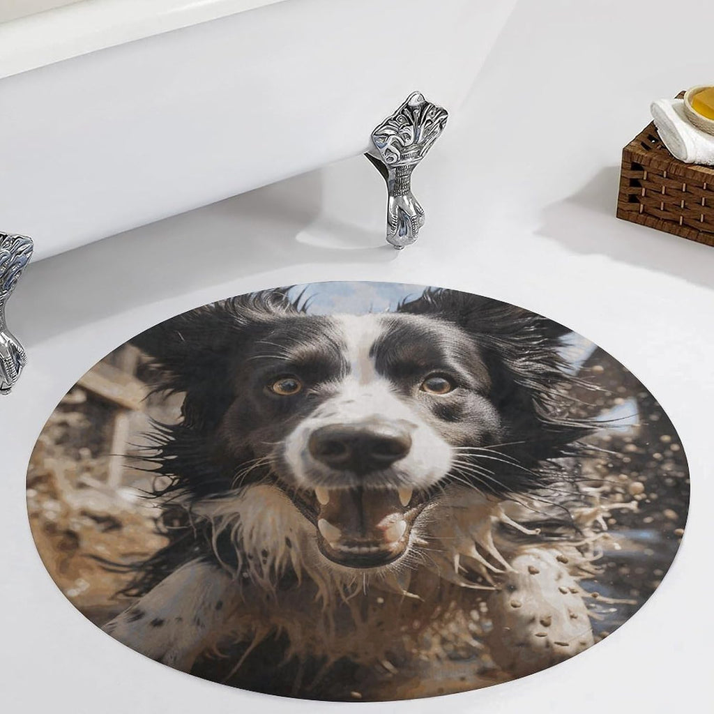 Pastor Border Collie Coral Velvet Round Floor Mat Non-Slip Bath Rug Floor Covering for Bathroom Vanity Guest Suite & Vacation Home