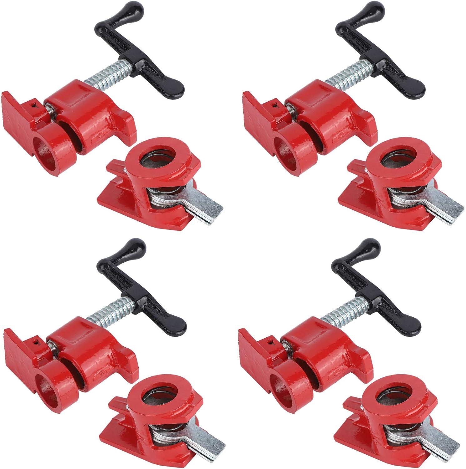 3/4 Inch Heavy Duty Wood Metal Pipe Clamp Set, Quick Release Wide Base Iron, 4 Pieces - Durable Cast Iron, Ergonomic Handle, Ideal for Woodworking and Cabinetry
