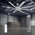 Minislak 84 Inch Ceiling Fan No Light with 8 Brushed Nickel Aluminum Blades,Industrial DC Motor Fan Quiet Operation with Remote,6 Speeds,Large Indoor Outdoor Ceiling Fan for Garage,Patio,Living Room