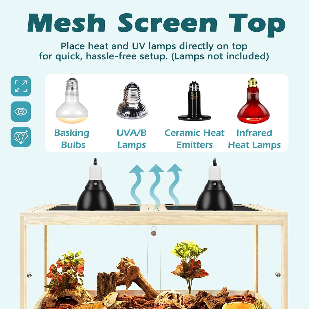 PROLEE Bearded Dragon Tank, Tempered Glass Reptile Encloure and Snake Tank with Metal Mesh Roof Door,Locking Design Reptile Tank for Lizard,Gecko,Chameleon (Oak, 82 Gallon (48x19.5x19.5) Inch)