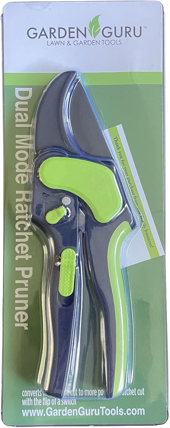 GARDEN GURU 2 in 1 Ratchet Pruning Shears Clippers – 4X Cutting Power – Ratcheting Garden Anvil Pruners Scissors - Makes Tough Cuts Easy - Ergonomic Handles - 1 Case (50 Pcs)