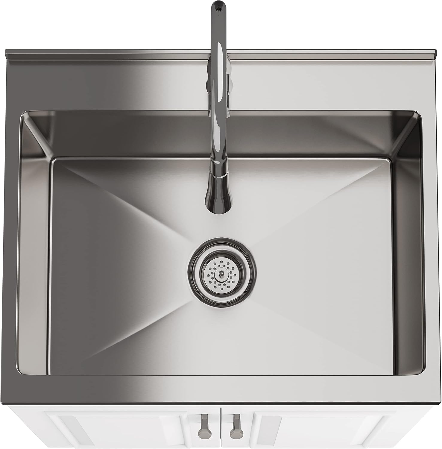 SIMPLIHOME Darwin All-in-One 24 inch Wide Utility Sink and Laundry Cabinet in Pure White Finish, Transitional Stainless Steel Sink Cabinet for Laundry Rooms with High-Arch Chrome Faucet and Storage