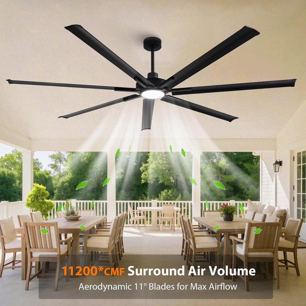 84' Large Commercial Ceiling Fan Lights & Remote - Damp-Rated Outdoor Ceiling Fans for Patios, Modern Industrial Design, 6-Speed, Dimmable LED, Use for House, Shop, Garage,High-Traffic Areas