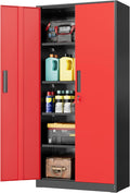 INTERGREAT Storage Cabinet with Doors and Shelves, Metal Garage Storage Cabinets with Lock, Black Lockable Steel Supply Cabinet for Home Office, Warehouse (Black Red)