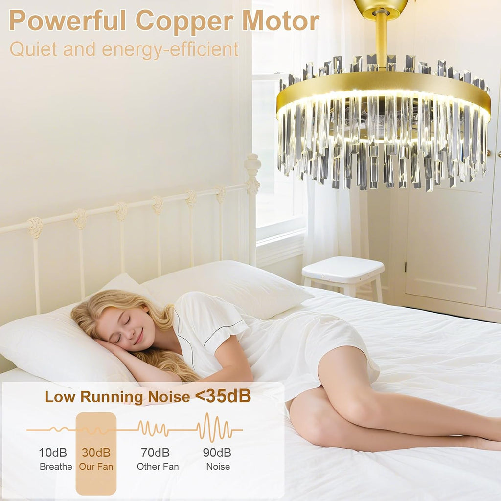 Depuley Modern Ceiling Fan with Lights: 20' Gold Chandelier Cagd Fan with Remote Control - Crystal Fandelier for Girl's Bedroom Living Room Nursery