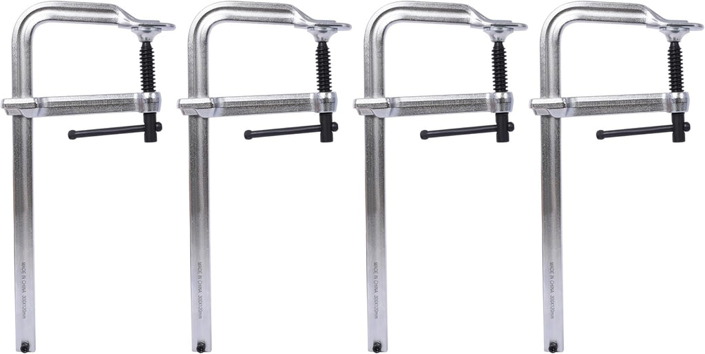 4-Pack Heavy-Duty Steel Bar Clamps | 12' Capacity, 1400 lb Force | Drop Forged for Welding & Woodworking