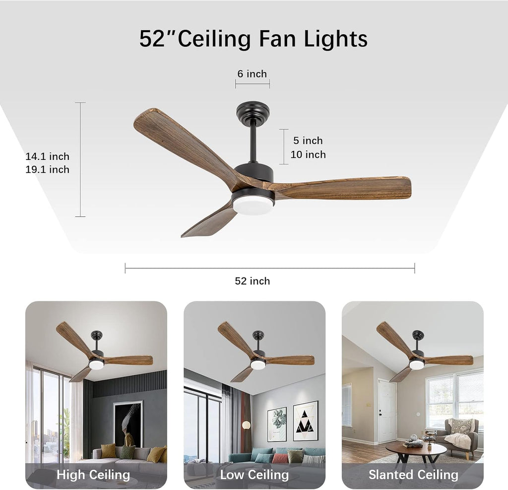 52' Ceiling Fans with Lights and Remote Control, Indoor Outdoor Ceiling Fans Farmhouse, Timing 6 Speeds 3 Color Light with Memory Lighting Function