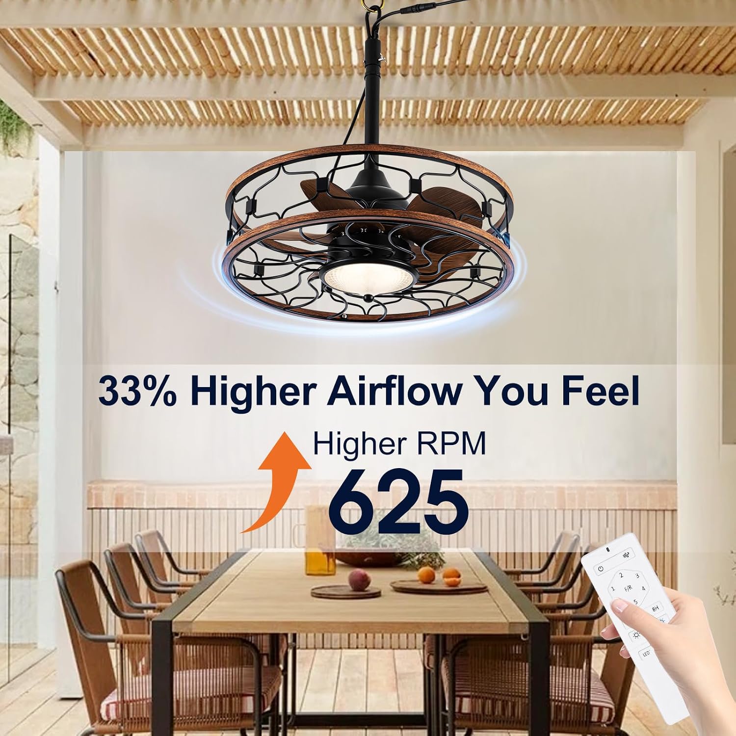 Outdoor Ceiling Fans for Patios Waterproof, Plug in Gazebo Fan Outdoor Hanging with Hook, 3 Color Light Remote Control, Strong 6 Speed, 20' Small Wet Rated for Outside Porch, Pergola, Garage