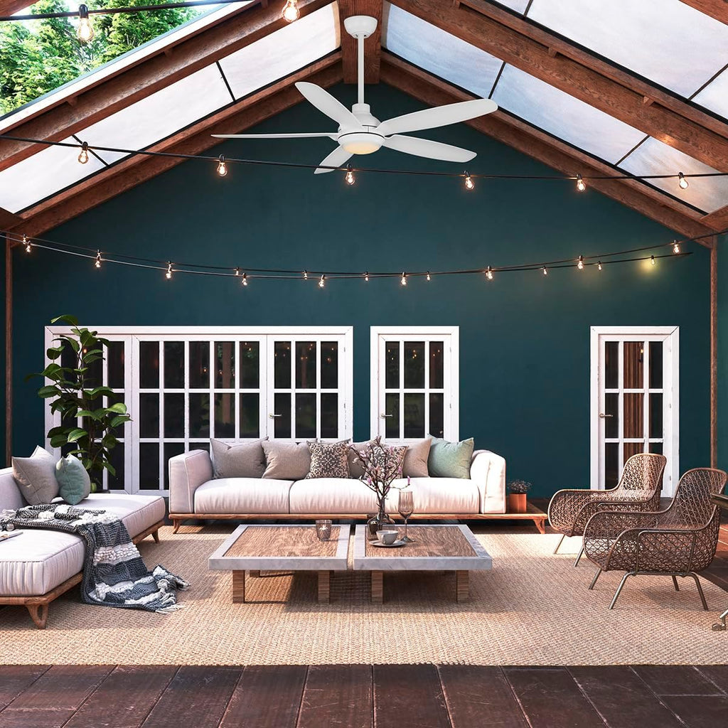 kathy ireland HOME 52' Yonas Ceiling Fans with Lights & Remote, Coastal Rated Indoor/Outdoor, Energy-Efficient 6-Speed DC Motor, Dimmable LED, Modern Design, Matte White KICF58316