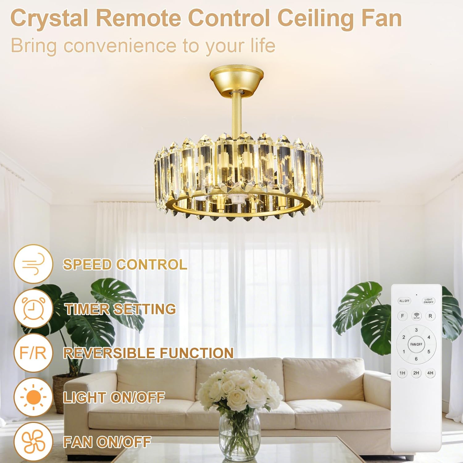 Depuley Bedroom Ceiling Fan with Lights: 18' Gold Chandelier Small Fan with Remote Control - Modern Crystal Fandelier for Girl's Bedroom Living Room Nursery (G9 Bulbs Not Included)