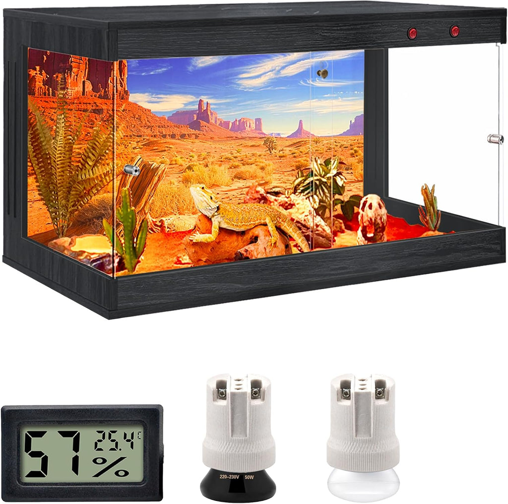 ROYXEN Reptile Enclosure,31 Gallons Reptile Tank with Wooden Top and Lockable Design,Tempered Glass Bearded Dragon Tank for Lizard Gecko Habitat (Black,24' Length)