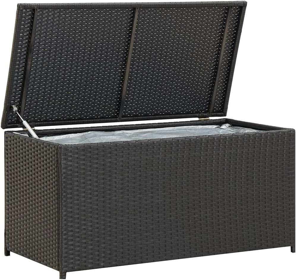 Garden Storage Box Indoor/Outdoor Storage Container and Gardening Tools - Store Items on Patio, Garage, Yard.Poly Rattan 39.3'x19.6'x19.6' Black
