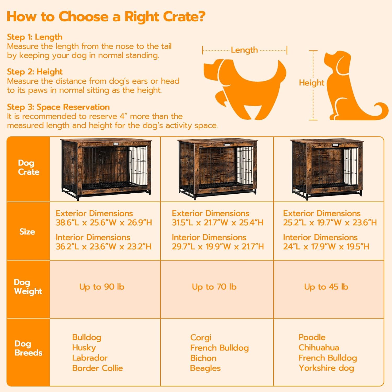 HOOBRO Dog Crate Furniture, 38.6' Large Dog Kennel Indoor, Wooden Cage with Pull-Out Tray, Double Doors Pet House Side End Table for Large/Medium/Small Dogs, Rustic Brown BF982GW03G1