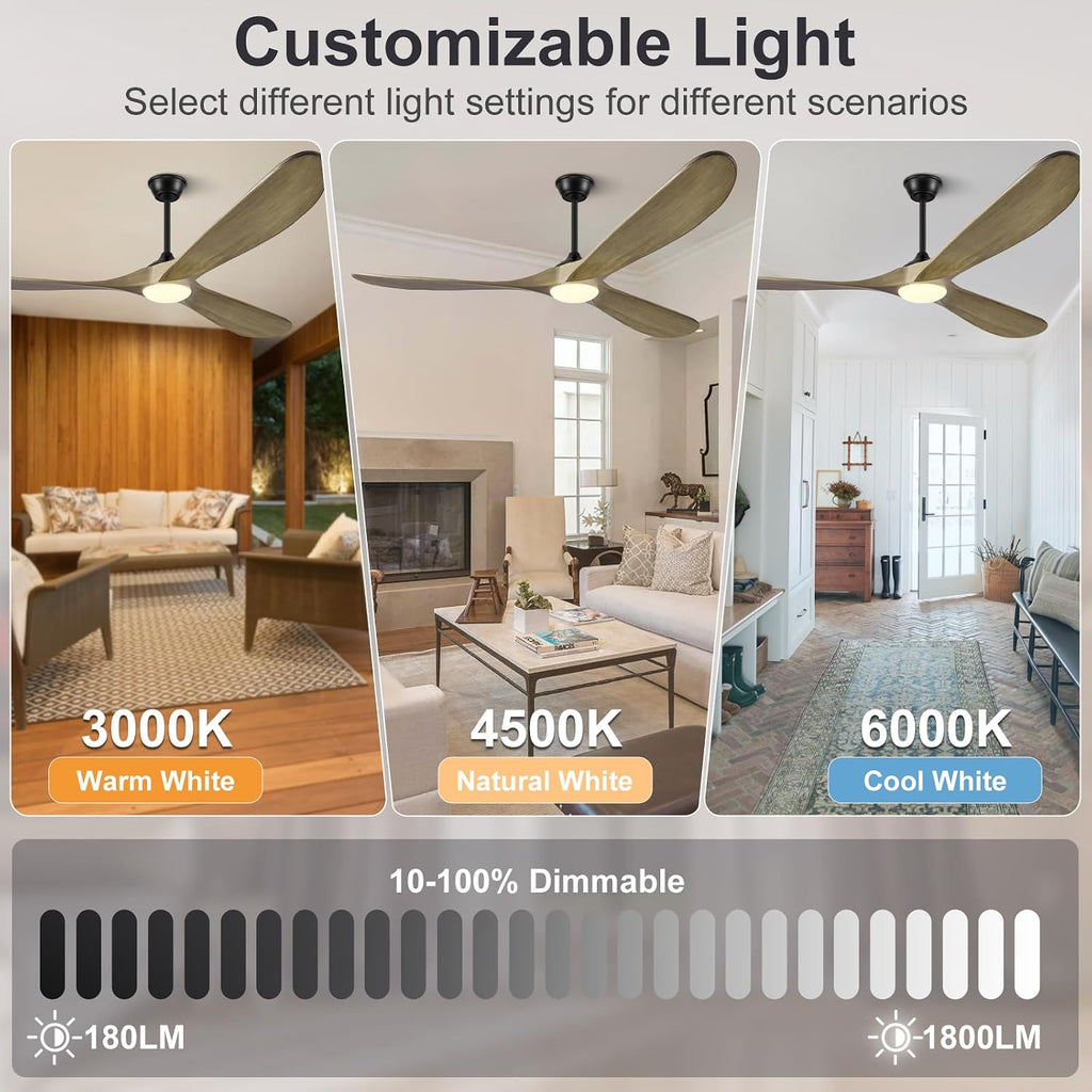 Eliora 52 Inch Ceiling Fans with Lights, Wood Outdoor Ceiling Fan for Patio and Remote Control Rustic Propeller Large Ceiling Fans with Light Farmhouse Indoor Quiet High cfm, Bronze Gray