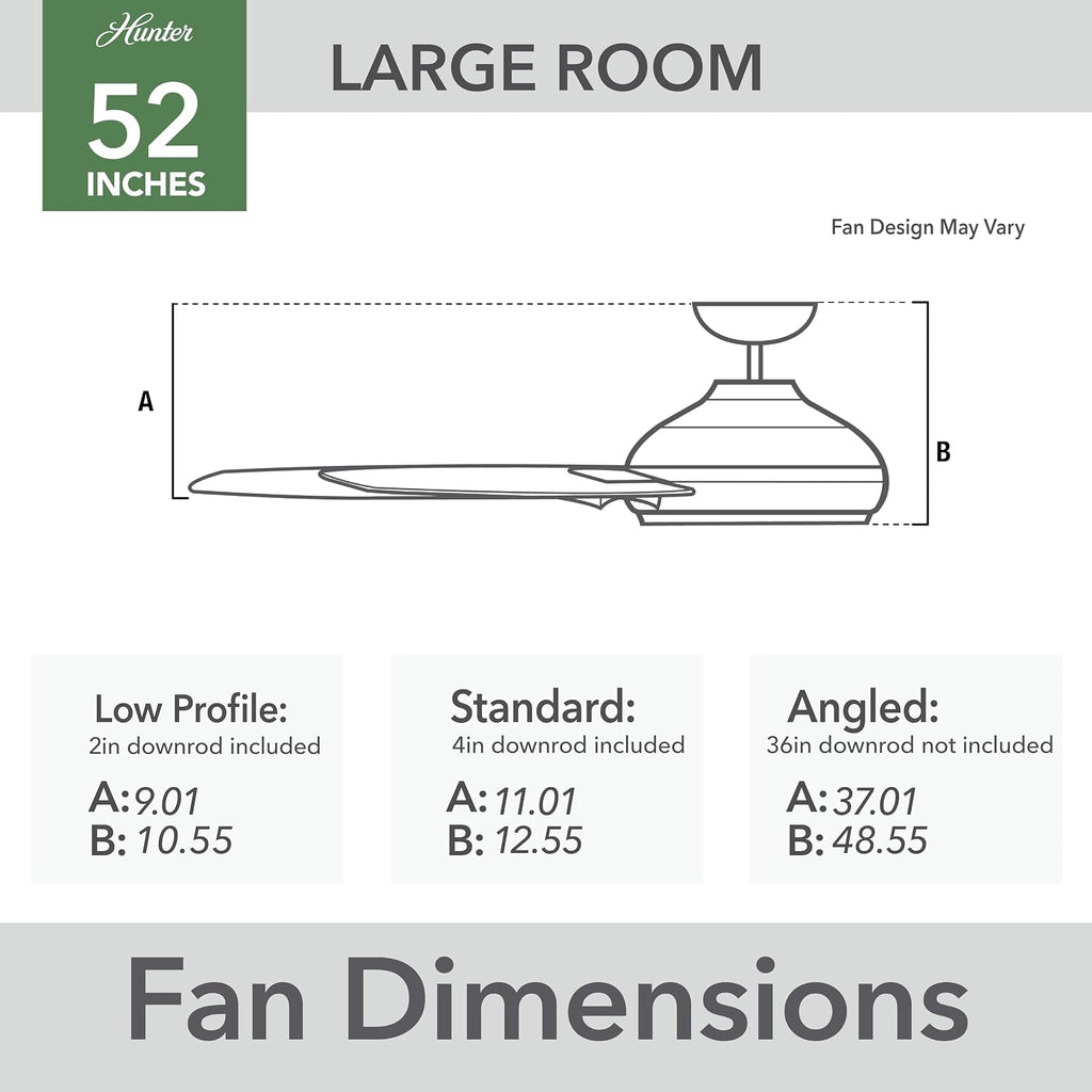 Hunter 52 inch Outdoor or Indoor Ceiling Fan No Light - Black Ceiling Fan without Light, For Patio, Porch, Garage, or Living Room, Standard Mount, 3 Blades, Wall Control - Trimaran 59609, Matte Black