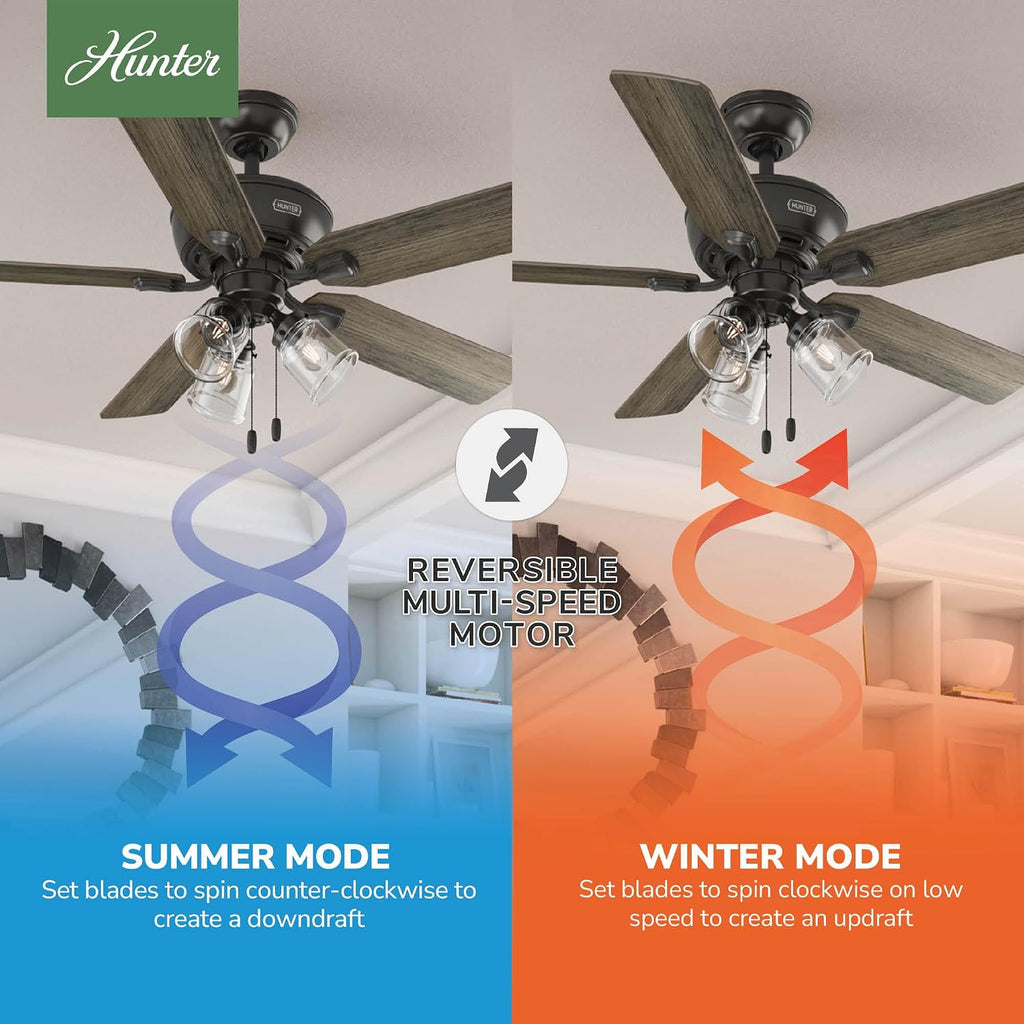 Hunter 52 inch Indoor Ceiling Fan with LED Lights and Pull Chain - Standard Mount Bronze Ceiling Fan, 5 Blades, For Bedroom, Living Room, or Kitchen, 3 inch Downrod - Rosner 52345, Noble Bronze