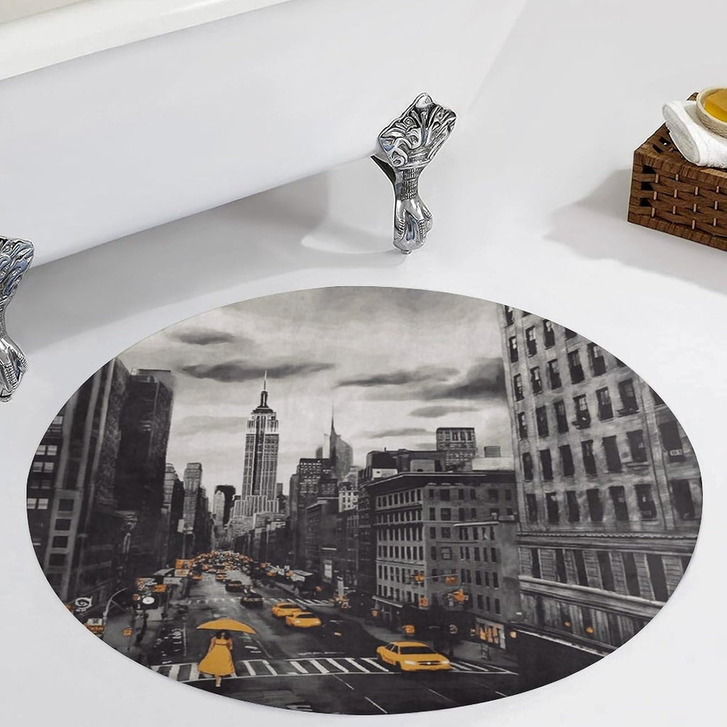 Love from New York Coral Velvet Round Floor Mat Non-Slip Bath Rug Floor Covering for Bathroom Vanity Guest Suite & Vacation Home