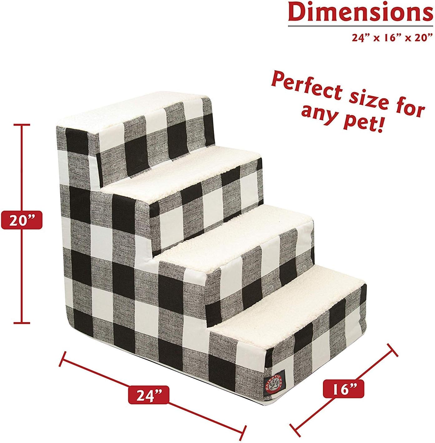 Majestic Pet Portable Pet Stairs | Soft Sherpa Steps Foam Feeling | Steps for Dogs & Cats | Dog & Cat Ramp | Indoor Only | Max Weight: up to 250 Lbs, 4 Step, Anderson Check Charcoal Black