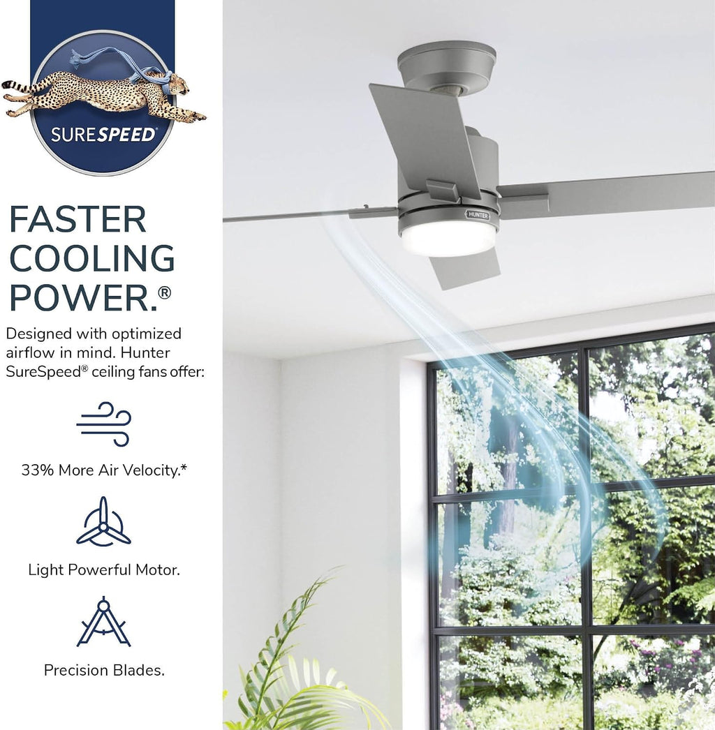 Hunter 60' Downtown Indoor/Outdoor Ceiling Fan, Wall Control, Matte White | ENERGY STAR fan is 64% more efficient, with SureSpeed high-velocity airflow for great rooms, lofts, or covered porches.