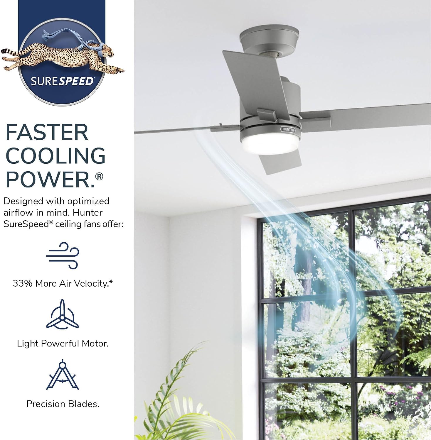 Hunter 60' Downtown Indoor/Outdoor Ceiling Fan, Wall Control, Matte White | ENERGY STAR fan is 64% more efficient, with SureSpeed high-velocity airflow for great rooms, lofts, or covered porches.