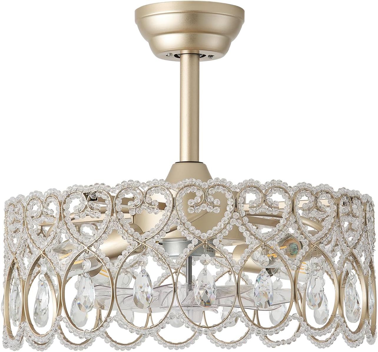 SYDACG 20' Gold Crystal Fandelier Ceiling Fans with Lights, Gold Chandelier Ceiling Fan with Light Remote Control, Mid-Century Modern Caged 6 Speeds for Bedroom, Nursery, Foyer, Living Room