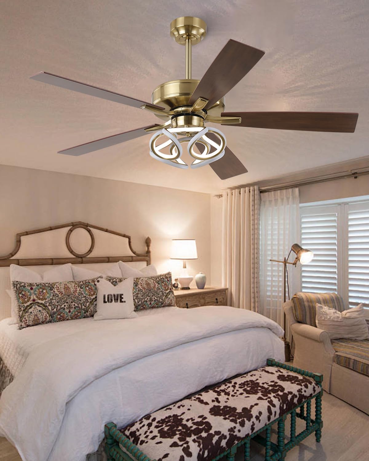 Parrot Uncle Ceiling Fan with Lights Gold Ceiling Fan with RGB Light for Indoor, Remote Control, 6 Speeds, 3 CCT, Memory Function, 5 Blades, Modern