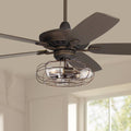 Casa Vieja 52' Casa Journey Industrial Ceiling Fan with Light Kit LED Dimmable Remote Control Oil Rubbed Bronze Vintage Cage for Living Room Kitchen Bedroom Family Dining