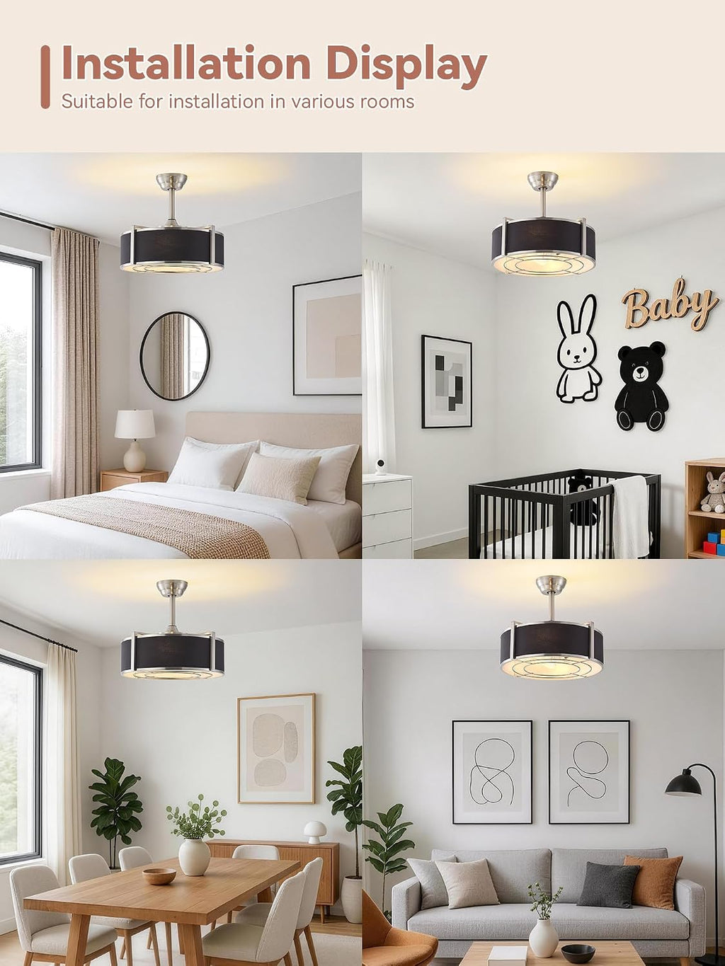 20 Inch Gold Fandelier Ceiling Fans with Lights, Gold Chandelier Ceiling Fan with Light Remote Control, Caged Enclosed with 6 Speeds for Bedroom, Nursery, Living Room