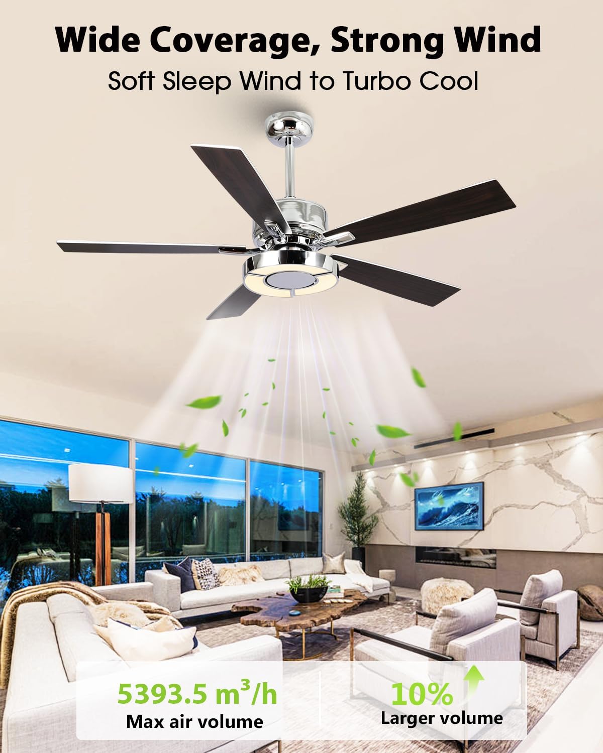 52 Inch Silver Ceiling Fans with Lights and Remote, Creative Modern Ceiling Fan, 3CCT, 6 Speeds, Quiet, Dual-Sided Reversible 5 Blades Indoor Outdoor Chandelier Fan for Bedroom Living Room