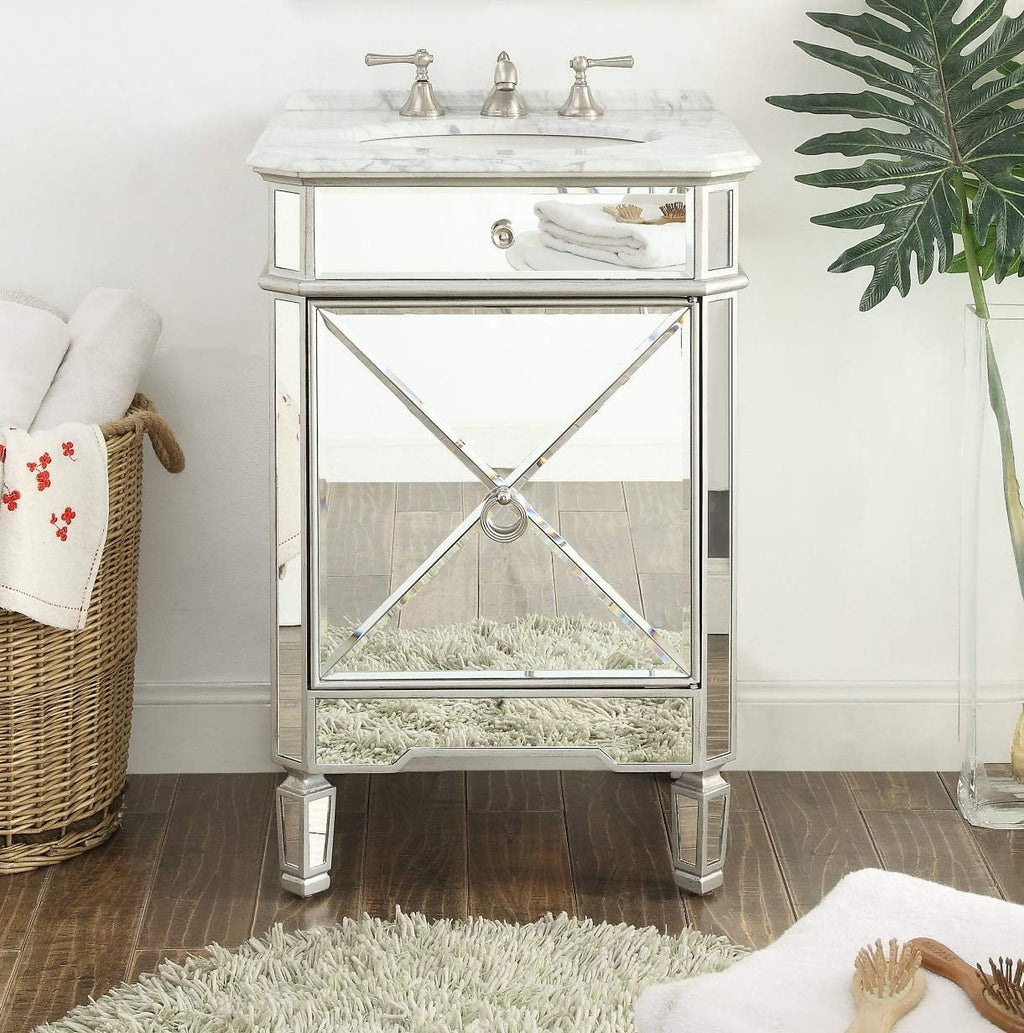 24' Mirrored Reflection Antique Silver Asger Powder Room Bathroom Vanity - BC-5026SL